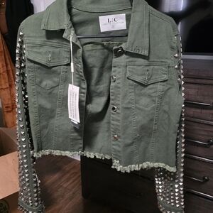 LIC Olive Studded Women's Jean Jacket